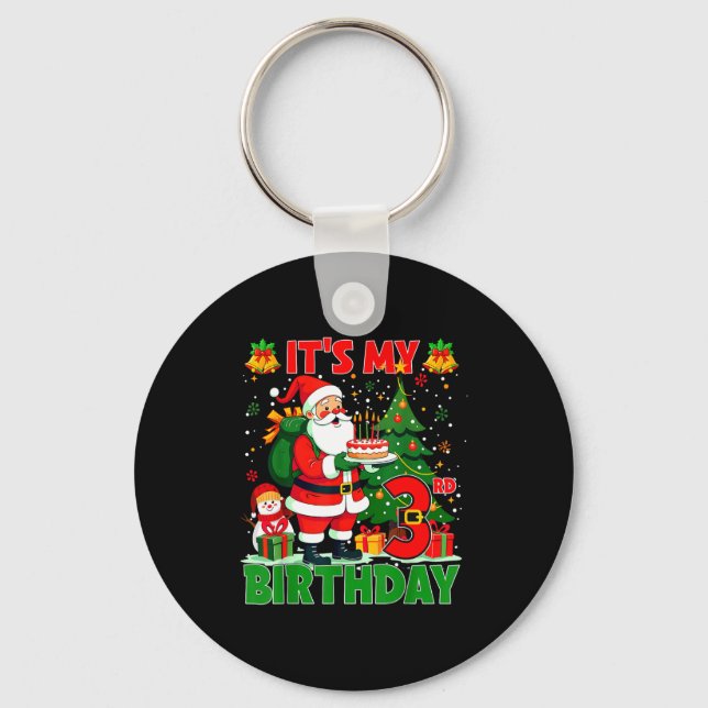 It’s My 3rd Birthday Santa Christmas Outfit 3 Year Key Ring (Front)