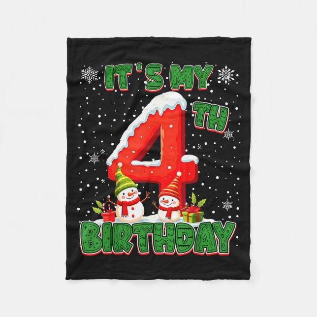It’s My 4th Birthday Christmas Snowman 4 Year Old  Fleece Blanket (Front)