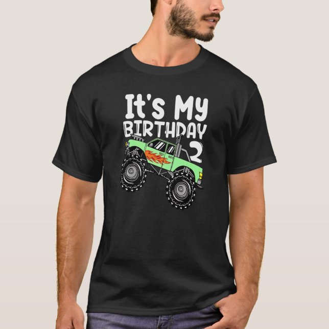 It`s My Birthday 2 Kids Party Themed Monster Truck T-Shirt (Front)