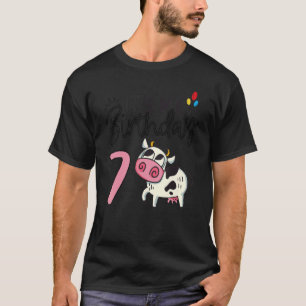 It`s My Birthday 7 Kids Party Themed Cow Birthday T-Shirt