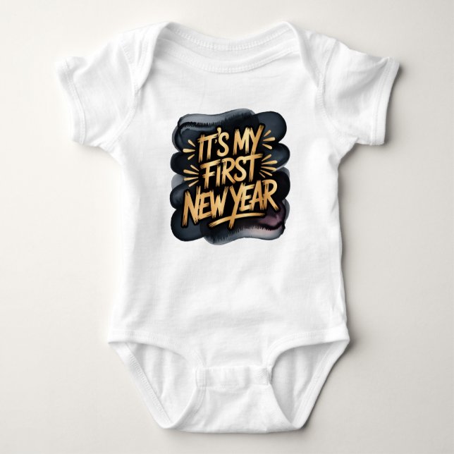 It’s My First New Year in Black and Gold Gift Baby Bodysuit (Front)
