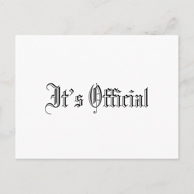 It’s Official Simple Gothic Wedding Announcement Postcard (Front)