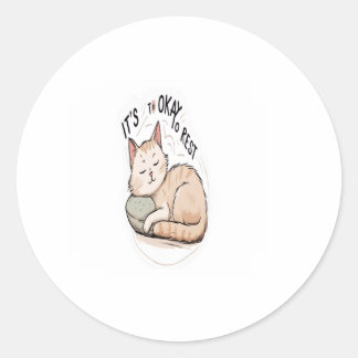 "It’s Okay to Rest – Minimalist Tiny Sleeping Cat  Classic Round Sticker