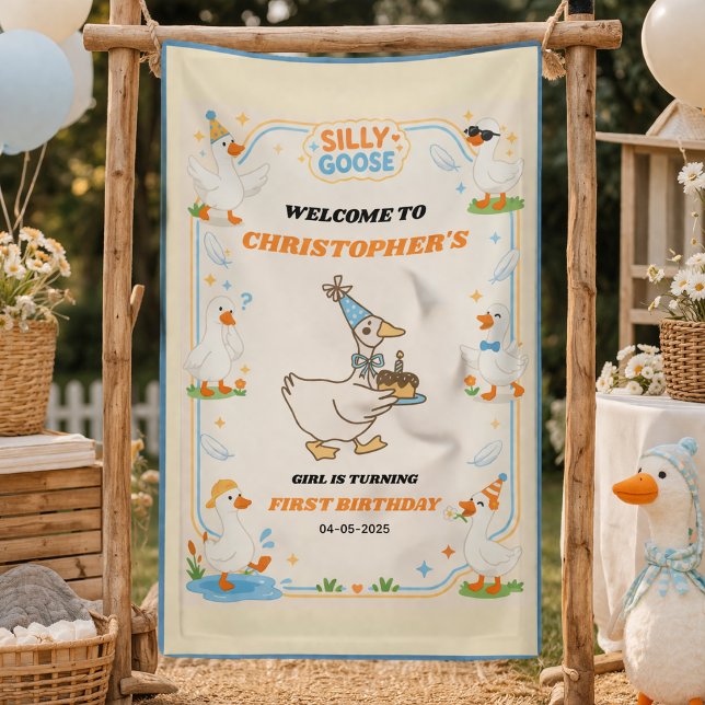 It’s ONE Silly Goose Retro 1st Birthday Fun Modern Banner (It’s ONE Silly Goose Retro 1st Birthday Fun Modern Banner
)