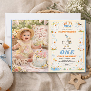 It’s ONE Silly Goose Retro 1st Birthday Fun Modern Invitation