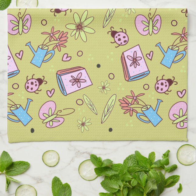 It’s Springtime Book Lovers Colourful Doodles Tea Towel (Folded)