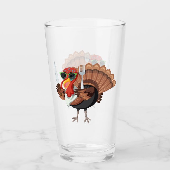 It’s Turkey Time with Red Chequered Drinking  Glass (Front)
