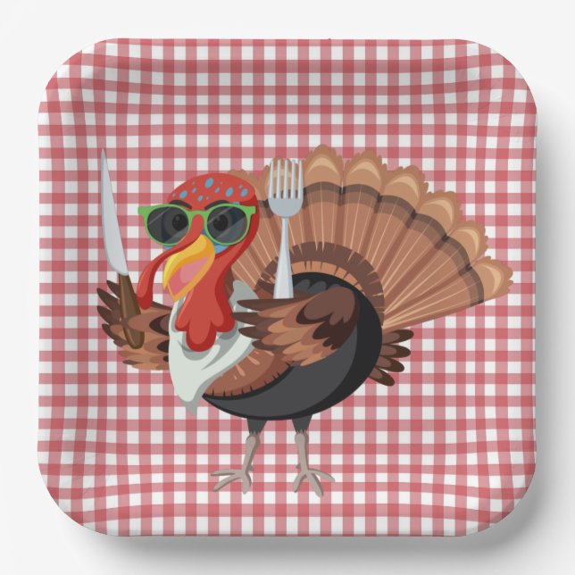 It’s Turkey Time with Red Chequered Paper Plates (Front)