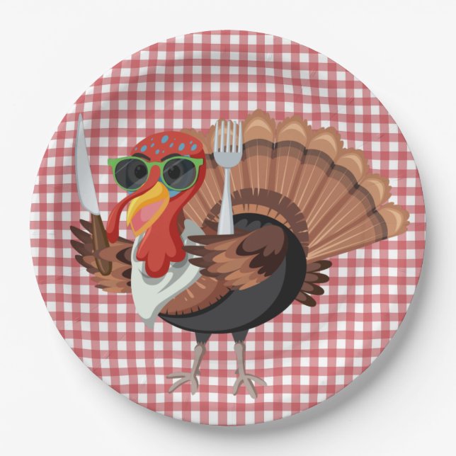 It’s Turkey Time with Red Chequered Paper Plates (Front)