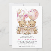 IT’S TWINS Pink Balloons Teddy Bears Baby Shower