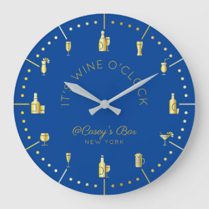 It’s Wine O’Clock Elegant Gold Deep Blue Monogram Large Clock
