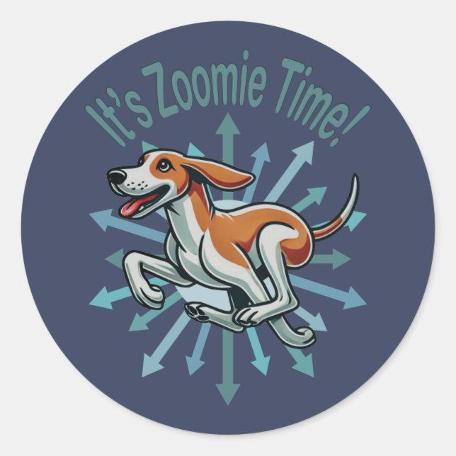 It’s Zoomie Time American Fox Hound Classic Round Sticker (Front)