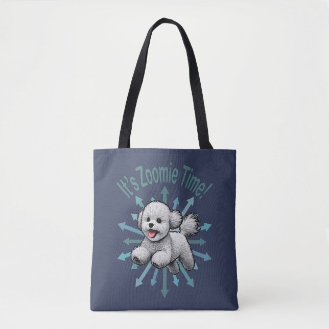It’s Zoomie Time Bichon Frise Tote Bag (Front)
