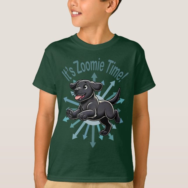 It’s Zoomie Time Black Lab T-Shirt (Front)
