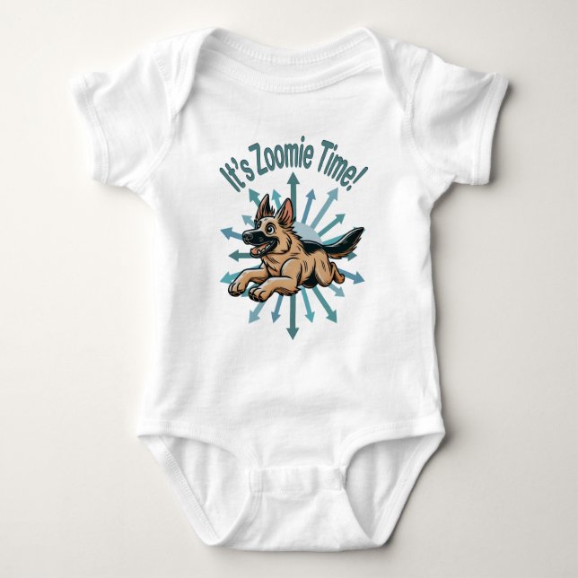 It’s Zoomie Time German Shepherd Baby Bodysuit (Front)
