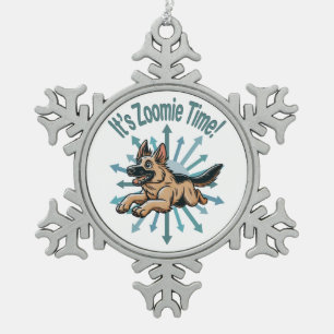 It’s Zoomie Time German Shepherd Snowflake Pewter Christmas Ornament