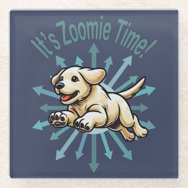 It’s Zoomie Time Golden Lab Glass Coaster (Front)