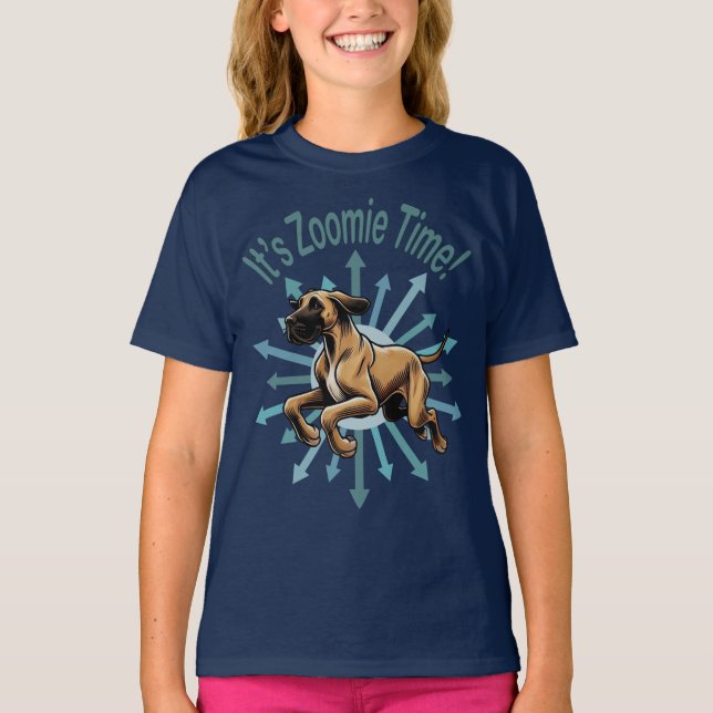 It’s Zoomie Time Great Dane T-Shirt (Front)