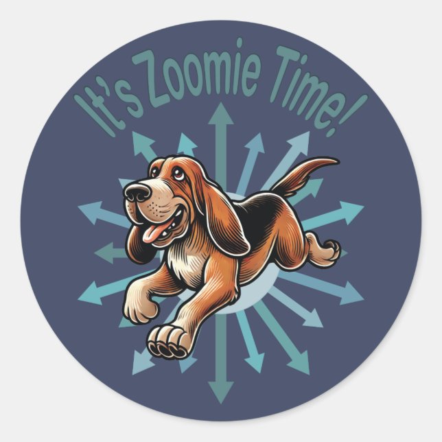 It’s Zoomie Time Hound Dog Classic Round Sticker (Front)