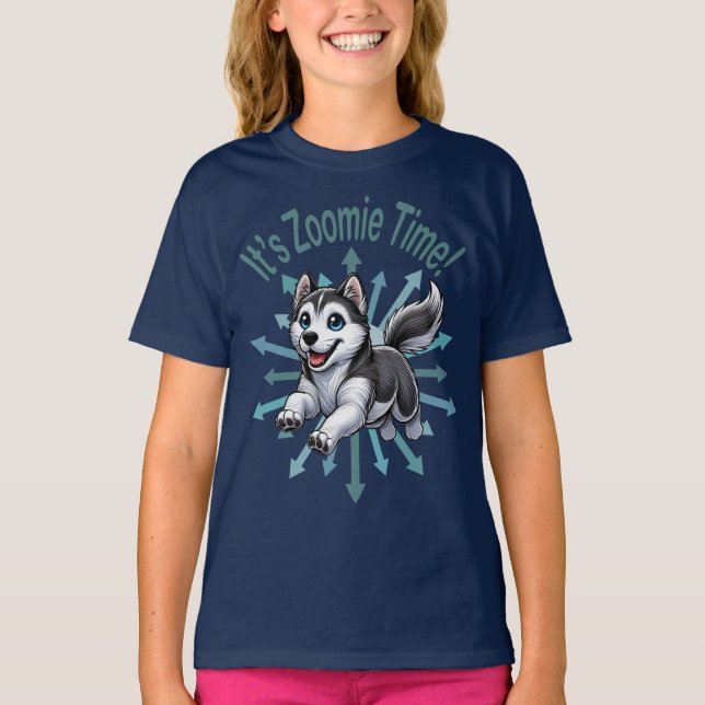 It’s Zoomie Time Husky T-Shirt (Front)