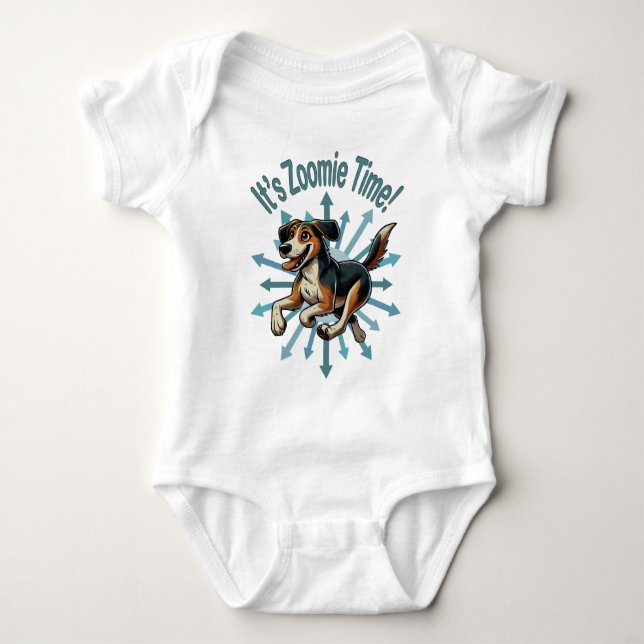 It’s Zoomie Time Medium Mutt Baby Bodysuit (Front)