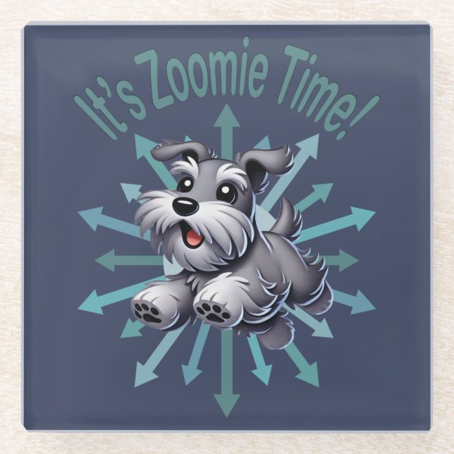 It’s Zoomie Time Miniature Schnauzer Glass Coaster (Front)