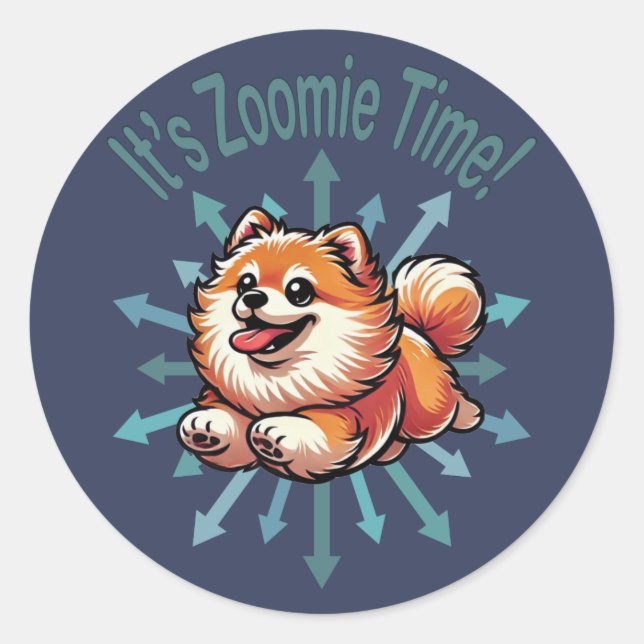 It’s Zoomie Time Pomeranian Classic Round Sticker (Front)