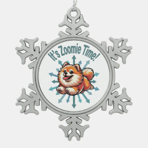 It’s Zoomie Time Pomeranian Snowflake Pewter Christmas Ornament