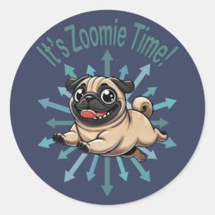 It’s Zoomie Time Pug Classic Round Sticker