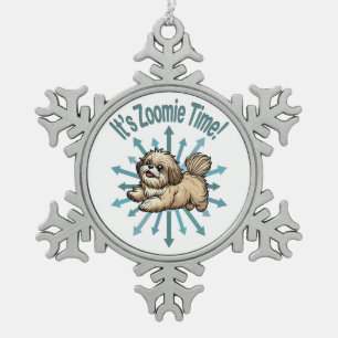 It’s Zoomie Time Shih Tzu Snowflake Pewter Christmas Ornament