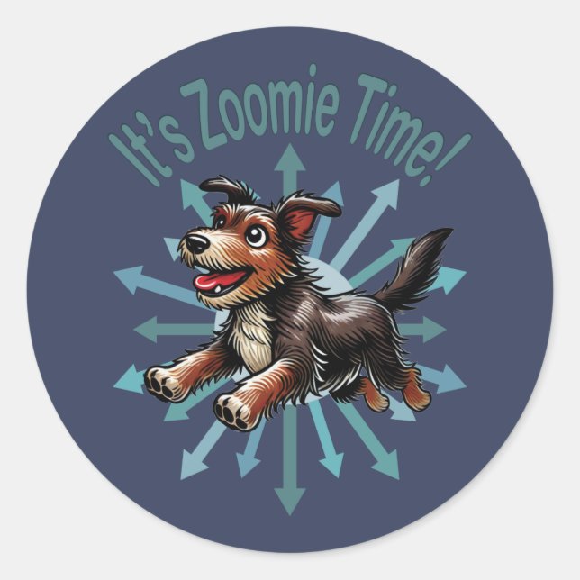 It’s Zoomie Time Terrier Mutt Classic Round Sticker (Front)