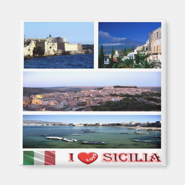 IT - Sicily - I Love - Collage Mosaic Magnet (Front)