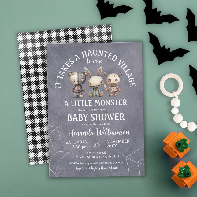 It Takes A Haunted Village Halloween Baby Shower Invitation (It Takes A Haunted Village Halloween Baby Shower Invitation)