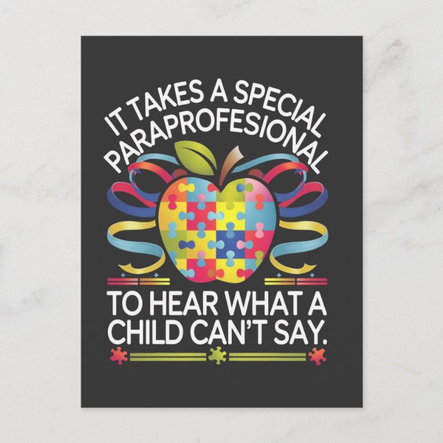 It Takes a Special Paraprofessional Autism  Invitation Postcard (Front)