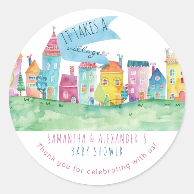 It Takes A Village Adoption Foster IVF Baby Shower Classic Round Sticker (Front)