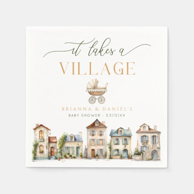 It Takes a Village Baby Shower Napkin (Front)