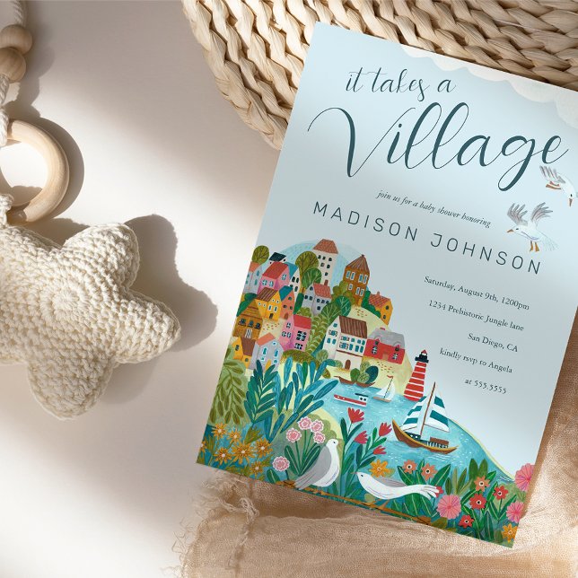 It takes a village boy baby shower party invitation (it takes a village gender neutral baby shower invitation)