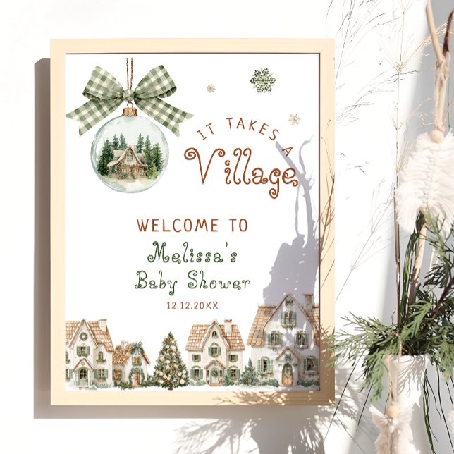 It Takes a Village Christmas Baby Shower Welcome Poster (Creator Uploaded)
