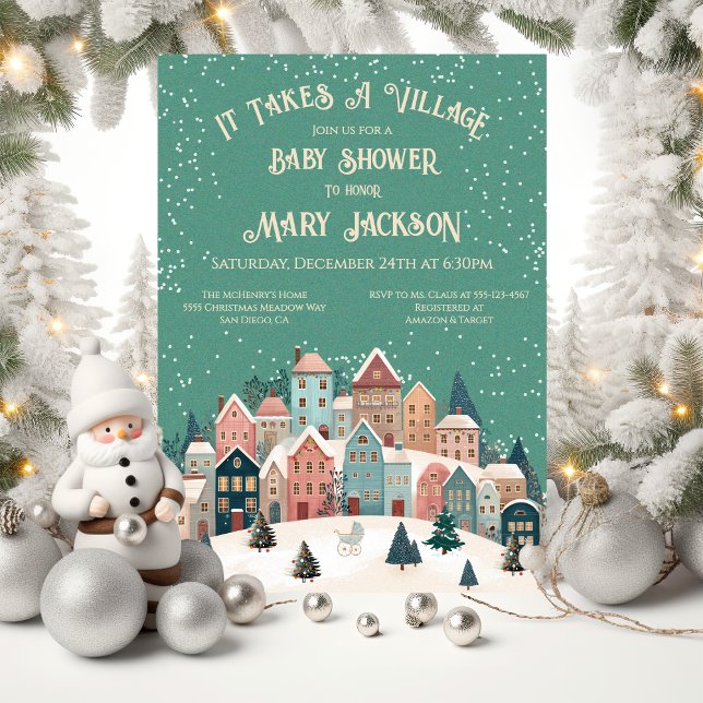 It takes a village Christmas Holiday Baby Shower Invitation (Creator Uploaded)