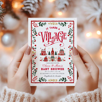 It Takes A Village Christmas Town Baby Shower  Invitation