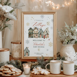 it takes a Village Christmas Winter Baby Shower Poster