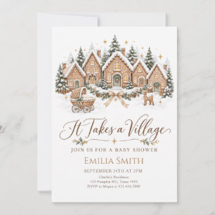 It Takes a Village Gingerbread Winter Baby Shower Invitation