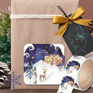 It Takes a Village Guardian Snowman Baby Shower Square Sticker