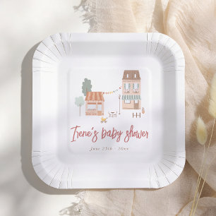 It Takes A Village Hand Drawn Baby Shower Paper Plate
