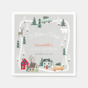 It Takes A Village Holiday Grey Baby Shower Napkin
