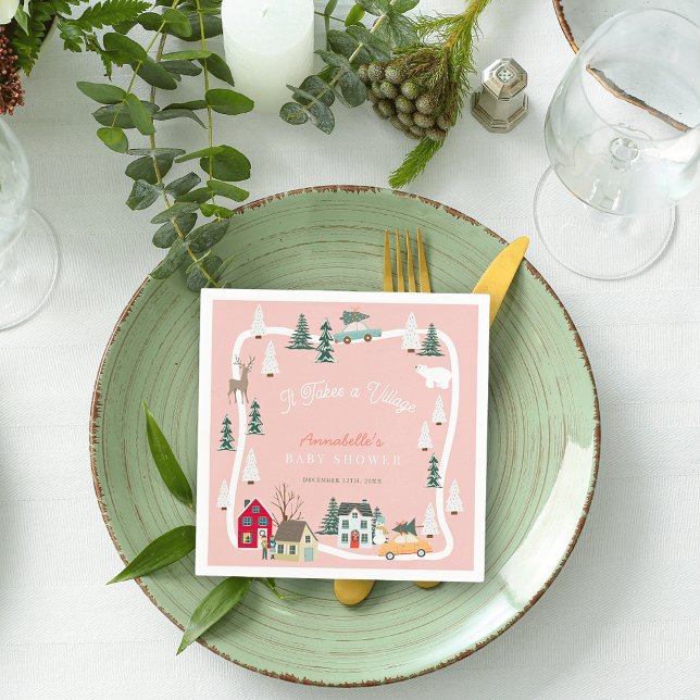 It Takes A Village Holiday Pink Baby Shower  Napkin (Creator Uploaded)