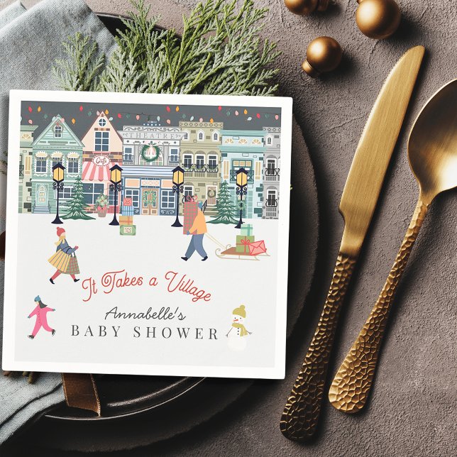 It Takes A Village Holiday Town Baby Shower Napkin (Creator Uploaded)