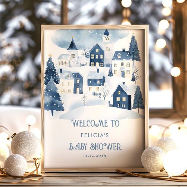 It takes a village Snow Baby Shower Welcome Poster (Creator Uploaded)