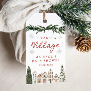 It Takes a Village Snowflake Winter Baby Shower Gift Tags