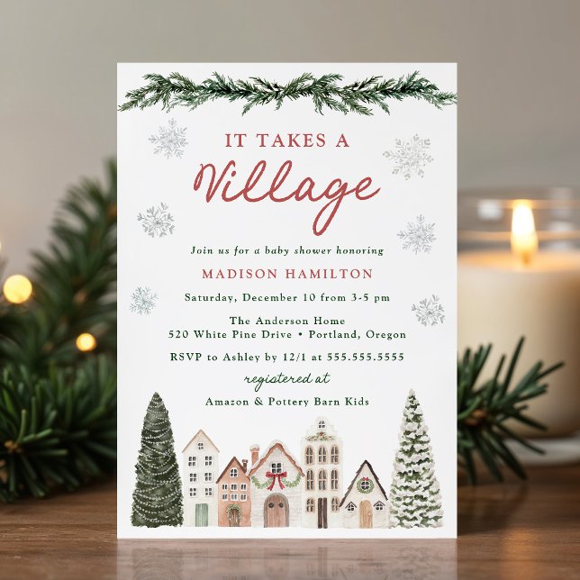 It Takes a Village Snowflake Winter Baby Shower Invitation (Creator Uploaded)